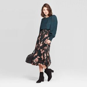 a new day Pleated Floral Skirt